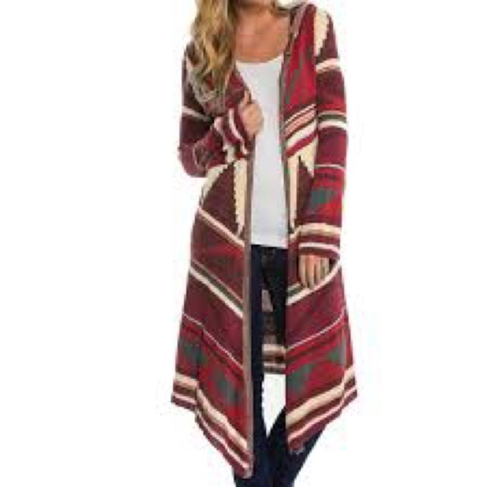 Elan Women's Aztec Western Hooded Cardigan 100% Cotton Size Large